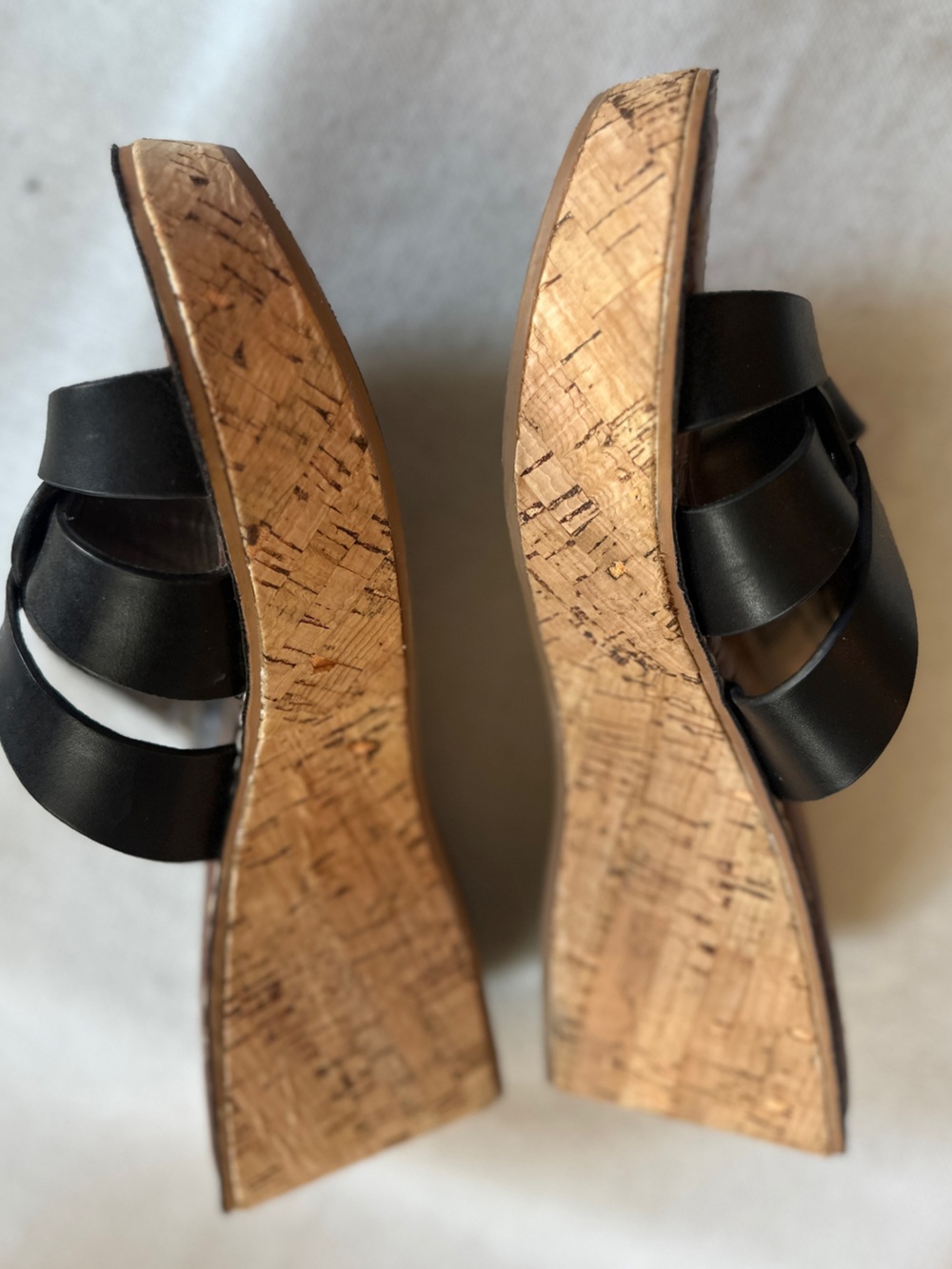 SAM EDELMAN Raynere Black Leather Cork Wedge Platform Sandals Slide | 9 NWOB - Picture 7 of 10